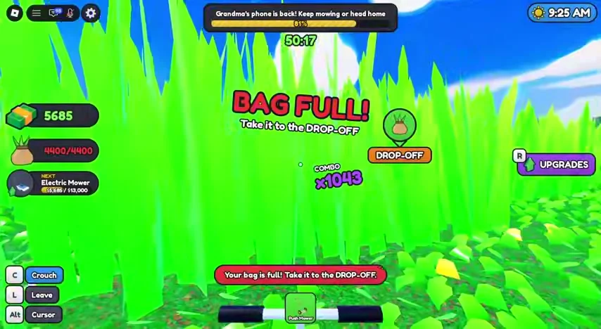 BAG FULL warning with DROP-OFF marker