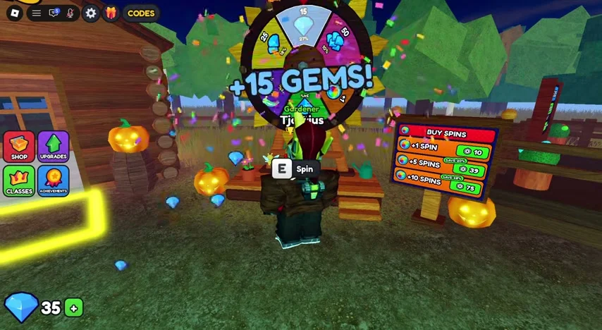 Prize wheel result showing fifteen gems in the recording