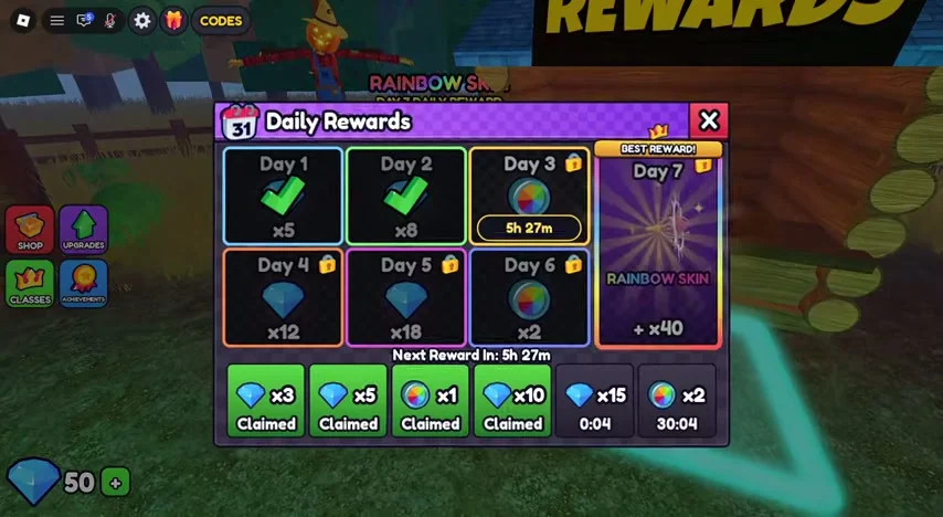 Daily rewards panel in the lobby